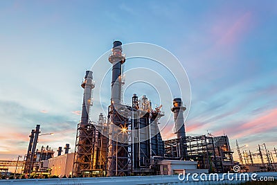 Gas turbine electric power plant with twilight is support all factory in amata nakorn Stock Photo