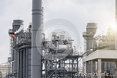 Gas turbine electrical power plant at dusk with twilight Stock Photo