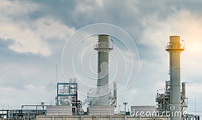 Gas turbine electrical power plant. Energy for support factory in industrial estate. Natural gas tank. Power plant using natural Stock Photo