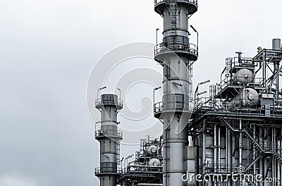 Gas turbine electrical power plant. Energy for support factory. Natural gas tank. Chimney tower of gas power plant. Power plant Stock Photo