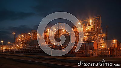 Gas turbine electrical power plant with in Twilight power for factory energy concept, generative ai Stock Photo