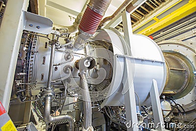 Gas turbine engine is the prime mover of gas compressor centrifugal type this engine same as plane engine Stock Photo