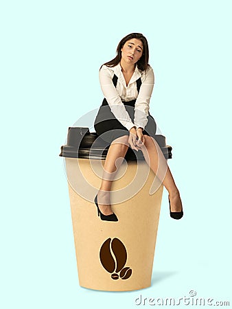 Gas up yourself, filling up with coffee to wake up. Creative artwork. Stock Photo