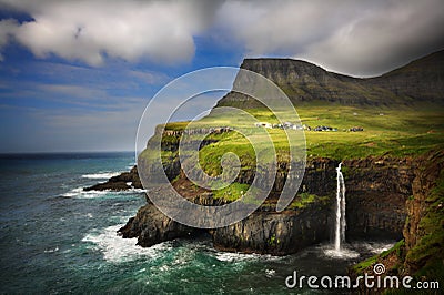 Gasadalur village in Faroe Islands Stock Photo