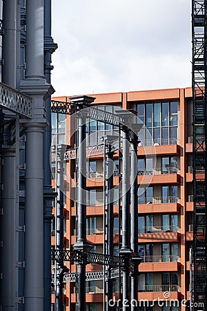 Gasholders building: block of flats, built inside disused historic Victorian gas holder at King`s Cross, north London UK. Stock Photo