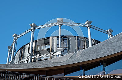 Gasholders building: block of flats, built inside disused historic Victorian gas holder in King`s Cross, north London UK. Editorial Stock Photo