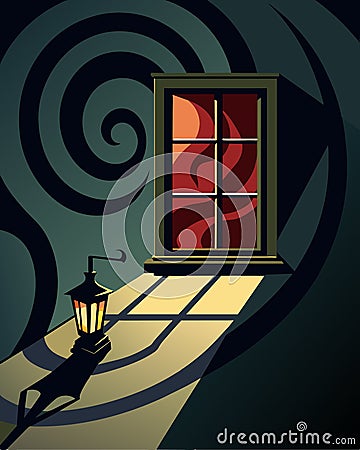 The gaslight outside the window cast long distorted shadows on the wall creating an almost hypnotic effect on the viewer Vector Illustration