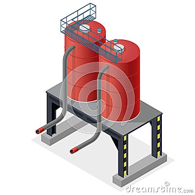 Gasoline cistern, isometric building info graphic. Diesel, fuel supply resources. Vector Illustration