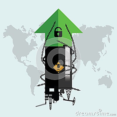 Gasoline, fuel, gas, petrol, oil stock value market demand price rise increase up because permitted unlocking. Design Rig, Winch, Vector Illustration