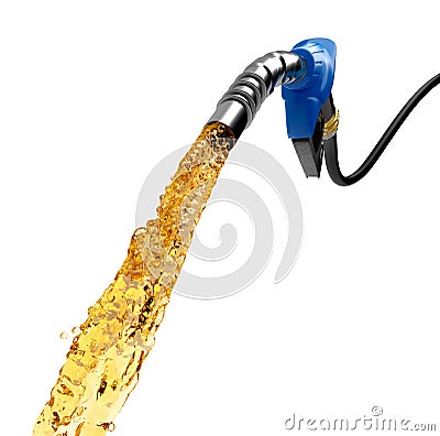 Gasoline gushing out from blue color petrol pump Stock Photo