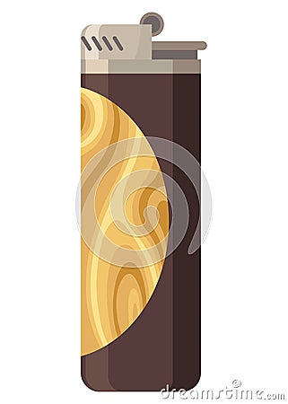 Gasoline lighter. Plastic petrol cheap tool to Ignite gas kitchen oven, fireplace or bonfire, light fire flame Vector Illustration