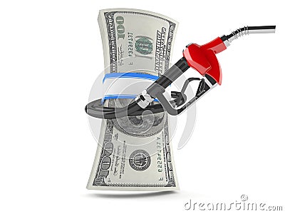 Gasoline nozzle with money Stock Photo