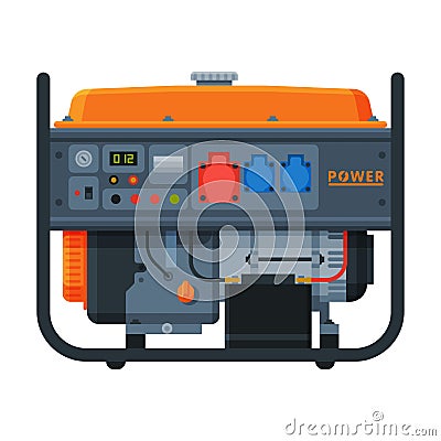 Gasoline Power Immovable Generator, Diesel Electrical Engine Equipment Vector Illustration Vector Illustration