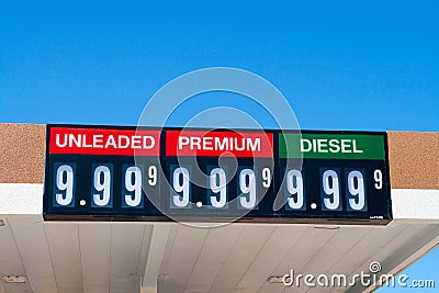 Gasoline Prices Inflation USA Sky High Where's the limit Stock Photo