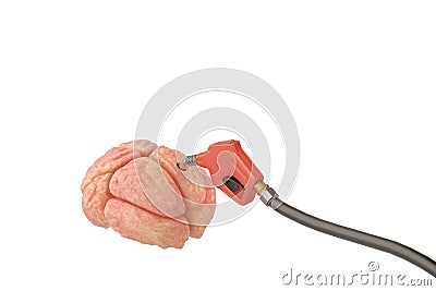 Gasoline pump inserted in the brain.3D illustration. Cartoon Illustration