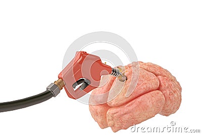 Gasoline pump inserted in the brain.3D illustration. Cartoon Illustration