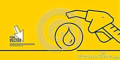 Gasoline pump nozzle yellow banner. Fuel pump petrol station icon. Refuel service illustration. Vector Cartoon Illustration