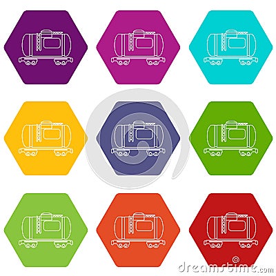 Gasoline railroad tanker icons set 9 vector Vector Illustration