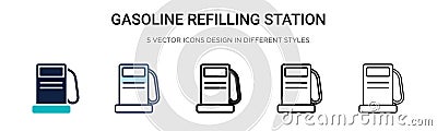Gasoline refilling station icon in filled, thin line, outline and stroke style. Vector illustration of two colored and black Vector Illustration