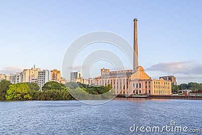 Gasometro and Guaiba Lake at sunset, Porto Alegre Stock Photo