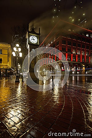Gastown Steam Clock on a Rainy Night Vertical Stock Photo