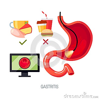 Gastritis concept in flat style, icon Cartoon Illustration