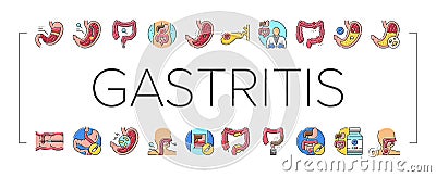 gastroenterologist doctor stomach icons set vector Cartoon Illustration