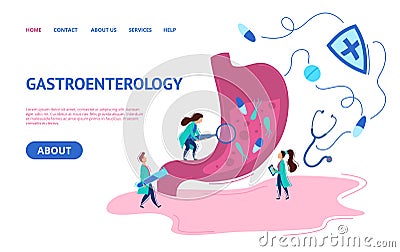 Gastroenterology Concept Card Landing Web Page Template. Vector Vector Illustration