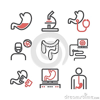 Gastroenterology line icons. Hospital department. Health center. Vector sign for web graphics. Vector Illustration