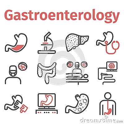Gastroenterology line icons. Hospital department. Health center. Vector sign for web graphics. Vector Illustration