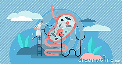 Gastroenterology vector illustration. Tiny stomach doctor persons concept. Vector Illustration