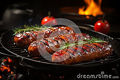 Gastronomic delight, Grilled Bavarian sausages with rosemary, ready for enjoyment Stock Photo