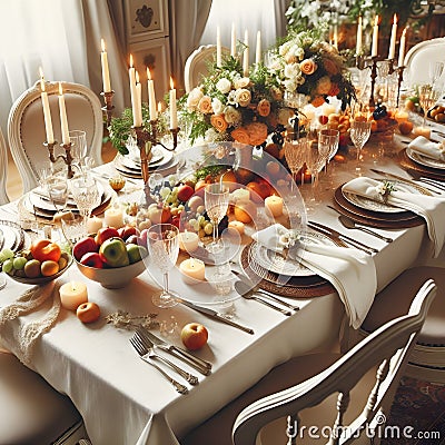 Gastronomic Delight: A Sumptuous Lunch Spread on a Table. Stock Photo