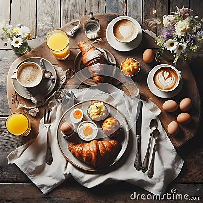 Gastronomic Delight: A Sumptuous Lunch Spread on a Table. Stock Photo