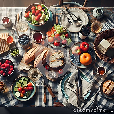 Gastronomic Delight: A Sumptuous Lunch Spread on a Table. Stock Photo