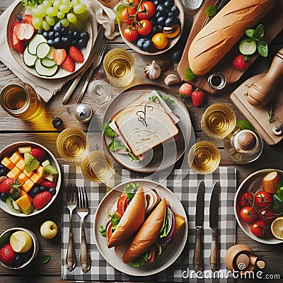 Gastronomic Delight: A Sumptuous Lunch Spread on a Table. Stock Photo