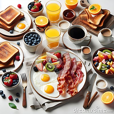 Gastronomic Delight: A Sumptuous Lunch Spread on a Table. Stock Photo