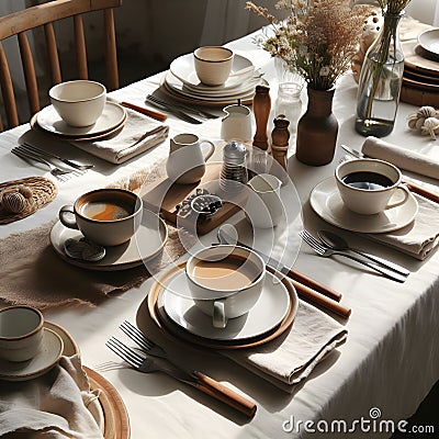 Gastronomic Delight: A Sumptuous Lunch Spread on a Table. Stock Photo