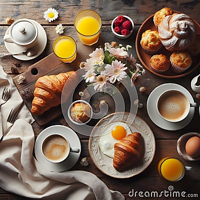 Gastronomic Delight: A Sumptuous Lunch Spread on a Table. Stock Photo