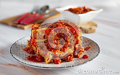 Gastronomic specialty italian baked pasta lasagna Stock Photo