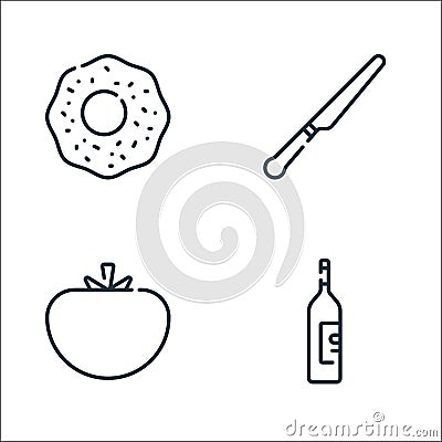 Gastronomy line icons. linear set. quality vector line set such as wine bottle, tomato, table knife Vector Illustration