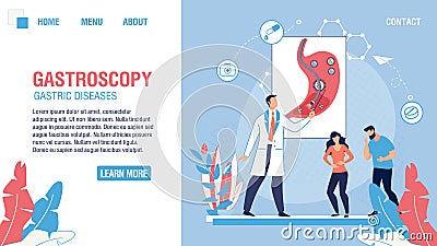 Gastroscopy Medical Department Flat Landing Page Stock Photo