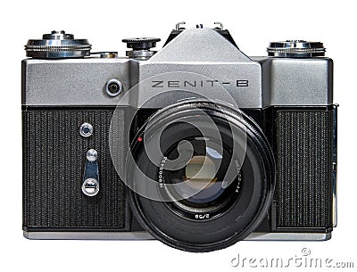 Gatchina, Russia - January 14, 2017: The old Soviet film camera Zenit. Editorial Stock Photo