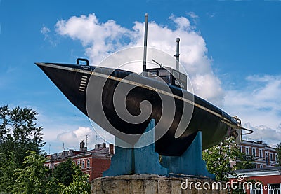 Gatchina, Russia - June 2, 2016: Monument of the first Russian submarine. Editorial Stock Photo