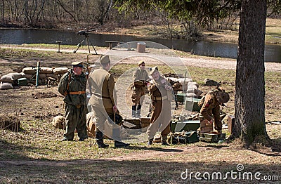 Gatchina, Russia - May 7, 2017: Historical reconstruction of the battles of World War II. Editorial Stock Photo