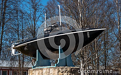 Gatchina, Russia - May 3, 2017: Monument of the first Russian submarine. Editorial Stock Photo