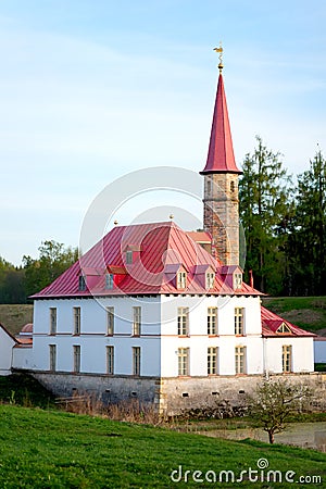 GATCHINA, RUSSIA - MAY 07, 2016: Priory Palace on the Black lake Editorial Stock Photo