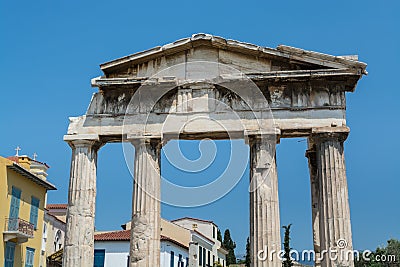 Gate of Athena Archegetis. Remains of Roman Agora in the old town of Athens, Greece Stock Photo