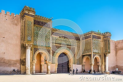 Gate Bab El-Mansour at the El Hedim square in Meknes - Morocco Editorial Stock Photo