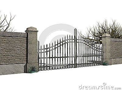 Gate with bushes Stock Photo